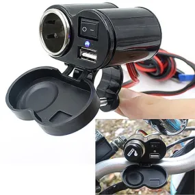 12V Car Motorcycle Bike Waterproof Cigarette Lighter USB Power Charging Socket 1 Pc