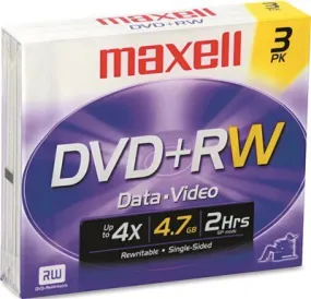 Maxell Dvd Rw Discs 4.7Gb 4X W/Jewel Cases Silver 3/Pack